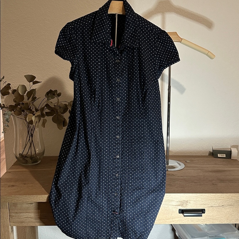 Tommy Navy Polka Dot Shirt dress. SIZE XL also fits L.